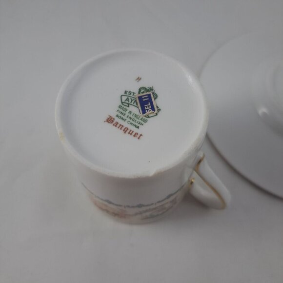 Aynsley Banquet Flat Demitasse Cup Saucer Set Fine Bone China England - Picture 15 of 16